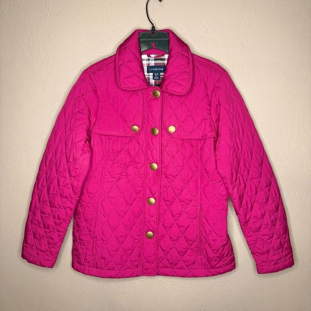 Lands’ End Magenta Pink Quilted Button Up Barn Chore Jacket Women's Size S/P - Picture 3 of 15